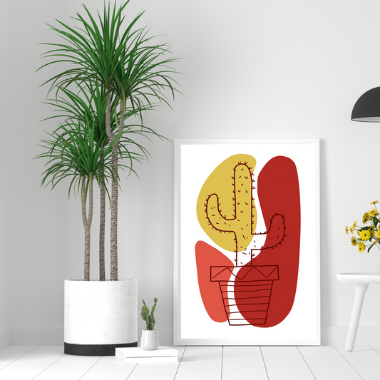 Abstract Wall Art Cactus Doodle In Pot With Aesthetic Blob